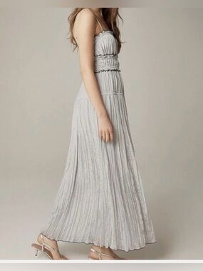 J Crew Crinkle Ruffle Trim Maxi Dress Grey M Boho Hippie Festival